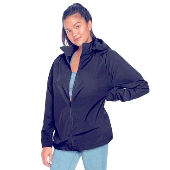 PINK Victoria Secret Black Mock Neck Anorak JACKET Size M (Oversized) - Picture 1 of 7